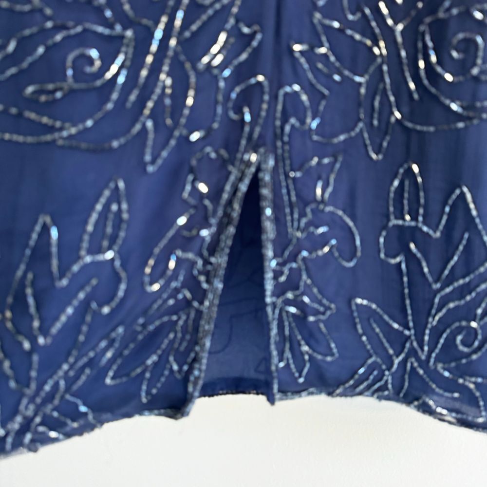 Vintage 100% Silk Sequin Navy Cocktail Party Evening Mini Dress Size Medium 90's - Picture 6 of 8